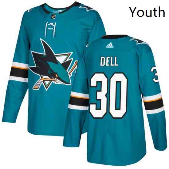 Youth Adidas San Jose Sharks 30 Aaron Dell Authentic Teal Green Home NHL Jersey